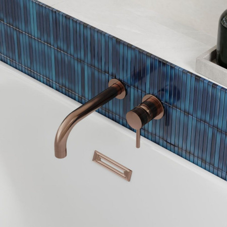NU-040 Scudo Core Wall Mounted Basin Mixer Tap in Brushed Bronze Wall Installation