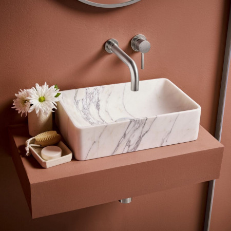 NU-161 Scudo Core Wall Mounted Basin Mixer Tap in Brushed Nickel Lifestyle