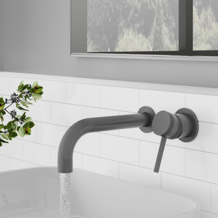 NU-033 Scudo Core Wall Mounted Basin Mixer Tap in Gunmetal Bathroom Setting