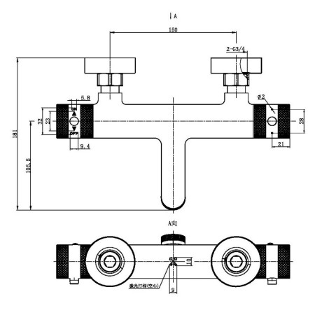 NU-147 Scudo Core Wall Mounted Bath Filler in Brushed Bronze Line Drawing