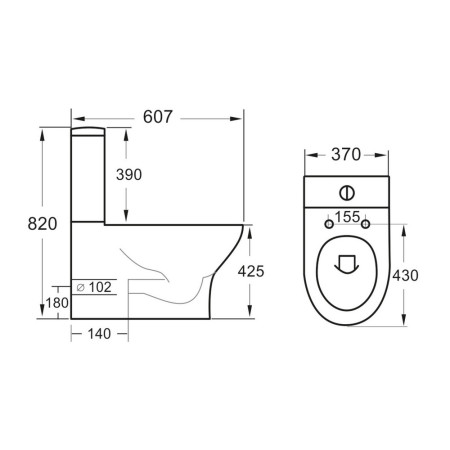 DEIA009/DEIA002/999-SEAT-SLIM Scudo Deia Rimless Closed Back Pan with Cistern & Soft Closing Seat Line Drawing