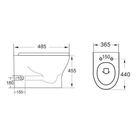 DEIA010/999-SEAT-SLIM Scudo Deia Rimless Comfort Height Back to Wall Pan & Soft Closing Seat Line Drawing