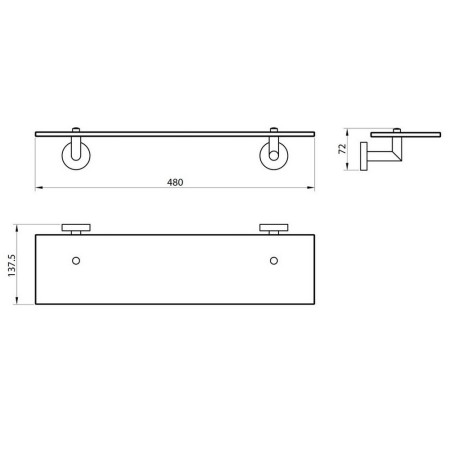 DELTA-011 Scudo Delta 480mm Glass Shelf in Chrome Line Drawing
