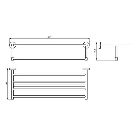 DELTA-010 Scudo Delta 600mm Towel Shelf in Chrome Line Drawing