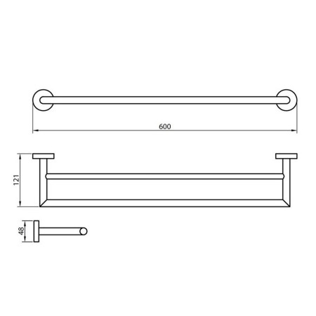 DELTA-009 Scudo Delta Double 600mm Towel Rail in Chrome Line Drawing