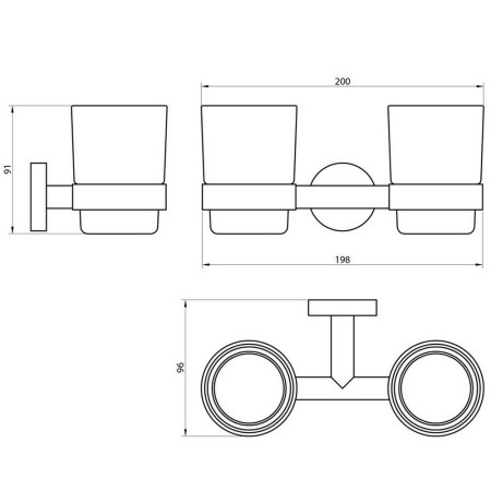 DELTA-002 Scudo Delta Double Tumbler Holder in Chrome Line Drawing