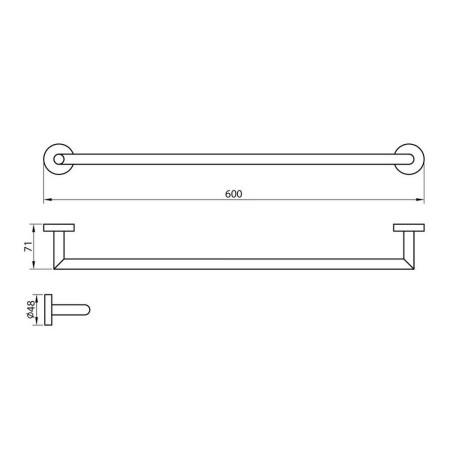 DELTA-008 Scudo Delta Single 600mm Towel Rail in Chrome Line Drawing