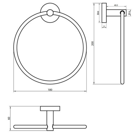 DELTA-007 Scudo Delta Towel Ring in Chrome Line Drawing