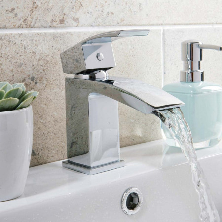 TAP031 Scudo Descent Mono Basin Mixer with Push Waste in Chrome Lifestyle