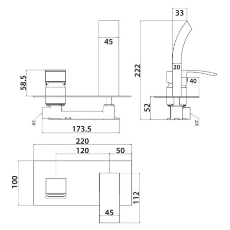 BLACK253ORB Scudo Descent Wall Mounted Basin Mixer in Black Line Drawing