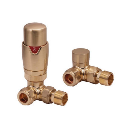 Scudo Designer TRV Corner Radiator Valves in Brushed Brass