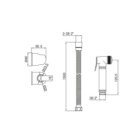 DOUCHE001 Scudo Douche Handset with Flexi Hose and Holder in Chrome (2)