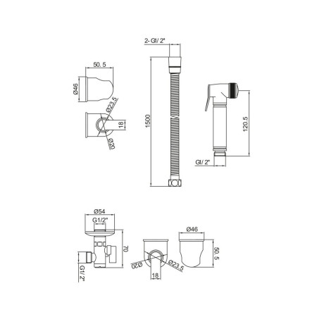 DOUCHE002 Scudo Douche Handset with Flexi Hose and Outlet Elbow in Chrome (2)