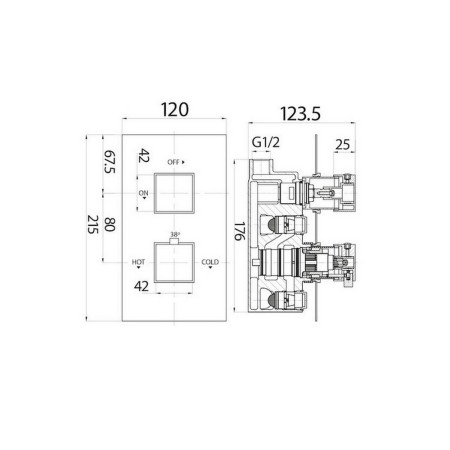 BLACK001ORB Scudo Dual Squared Handle Concealed Shower Valve in Black Dimensions