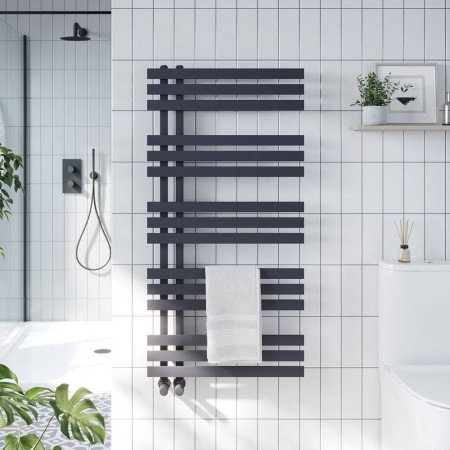 ELIZ1200-500-A Scudo Elizabeth 1200 x 500mm Designer Towel Radiator in Carbon Anthracite Lifestyle