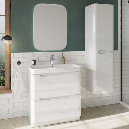 ELLA-TALLBOY-WHITE Scudo Ella 1400mm Wall Hung Tall Boy Cabinet in Gloss White Lifestyle