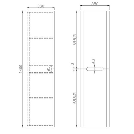 ELLA-TALLBOY-ANTHRACITE Scudo Ella 1400mm Wall Hung Tall Boy Cabinet in Matt Anthracite Line Drawing
