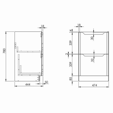 Scudo Ella 500mm Floor Mounted Vanity Unit with Basin in Matt Twilight Blue Line Drawing
