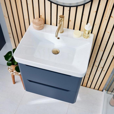 Scudo Ella 500mm Floor Mounted Vanity Unit with Basin in Matt Twilight Blue with Brushed Brass Tap