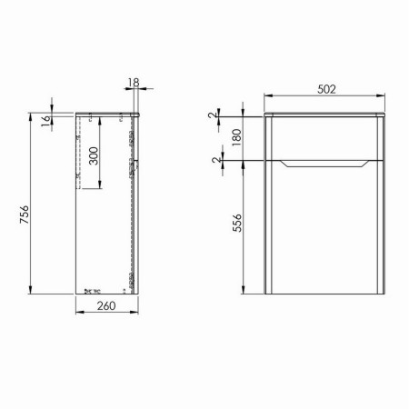 ELLA-WCUNIT-WHITE Scudo Ella 500mm WC Unit in Gloss White Line Drawing