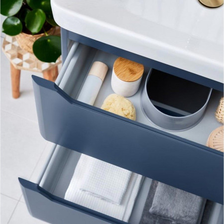Scudo Ella 500mm Wall Hung Vanity Unit with Basin in Matt Twilight Blue Drawer Internal