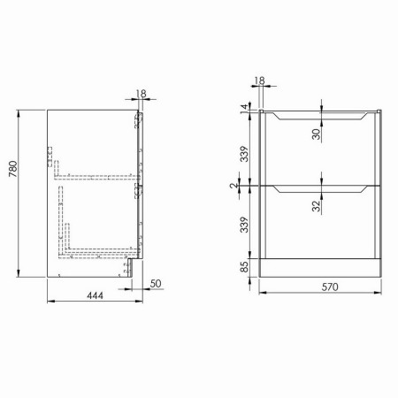 Scudo Ella 600mm Floor Mounted Vanity Unit with Basin in Matt Twilight Blue Line Drawing