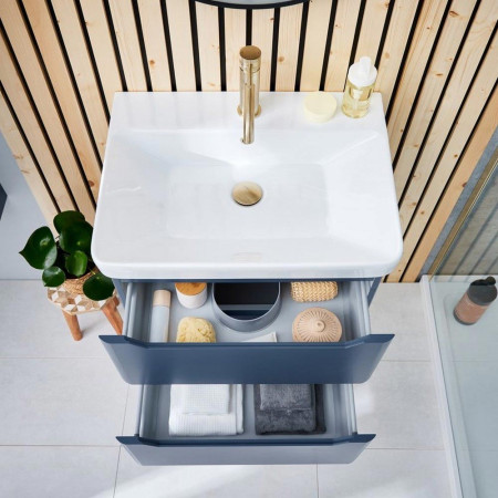 Scudo Ella 600mm Floor Mounted Vanity Unit with Basin in Matt Twilight Blue with Brushed Brass Tap