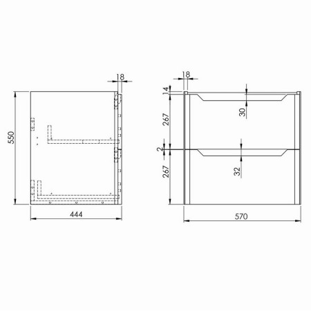 Scudo Ella 600mm Wall Hung Vanity Unit with Basin in Matt Anthracite Line Drawing
