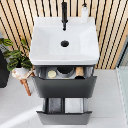 Scudo Ella 600mm Wall Hung Vanity Unit with Basin in Matt Anthracite Lifestyle