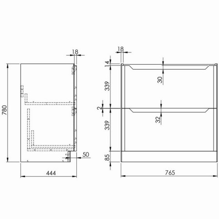 ELLA-800FLOORUNIT-WHITE/DEEP800 Scudo Ella 800mm Floor Mounted Vanity Unit with Basin in Gloss White Line Drawing