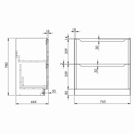 Scudo Ella 800mm Floor Mounted Vanity Unit with Basin in Matt Anthracite Line Drawing