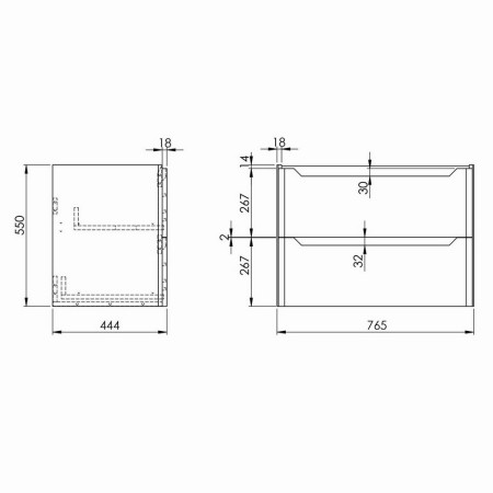 ELLA-800WALLUNIT-WHITE/DEEP800 Scudo Ella 800mm Wall Hung Vanity Unit with Basin in Gloss White Line Drawing
