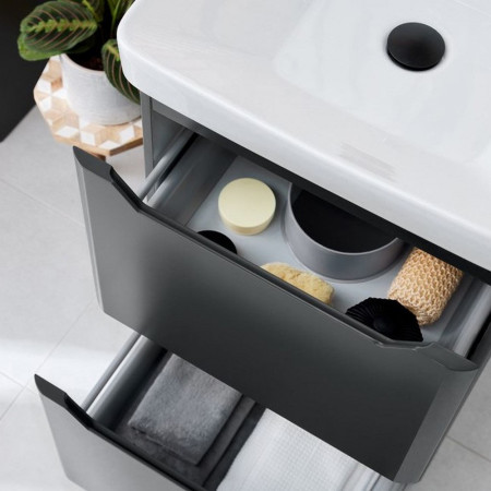 Scudo Ella 800mm Wall Hung Vanity Unit with Basin in Matt Anthracite Drawer Close Up