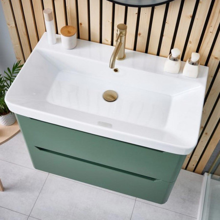 Scudo Ella 800mm Wall Hung Vanity Unit with Basin in Matt Sage Green Lifestyle