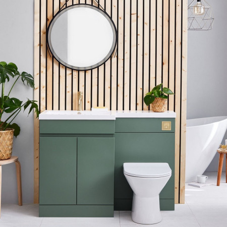600CAB-LILI-GREEN/L-1100-WCUNIT-GREEN/L-1100-LEFT Scudo Empire 1100mm Left Handed Furniture Pack in Matt Sage Green (2)