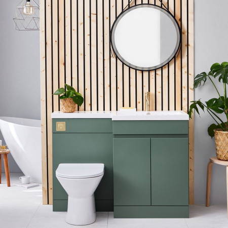 600CAB-LILI-GREEN/L-1100-WCUNIT-GREEN/L-1100-RIGHT Scudo Empire 1100mm Right Handed Furniture Pack in Matt Sage Green Lifestyle