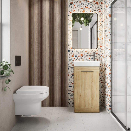 ESME-450UNIT-OAK/BASIN007 Scudo Esme 450mm Davos Oak Cloakroom Vanity Unit and Basin Lifestyle