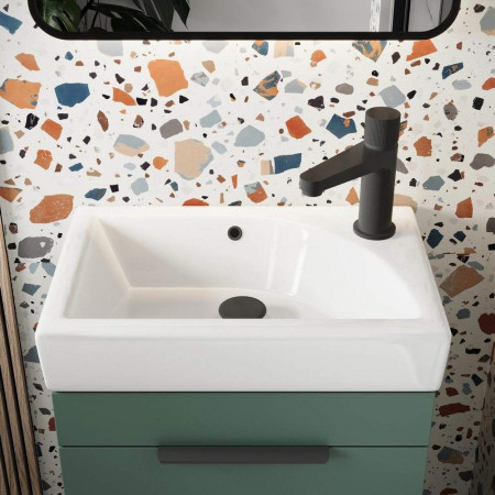 Scudo Esme 450mm Reed Green Cloakroom Vanity Unit and Basin with a Black Tap