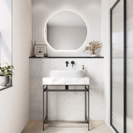VESSEL007 Scudo Fluted 575mm Oval Countertop Basin Lifestyle