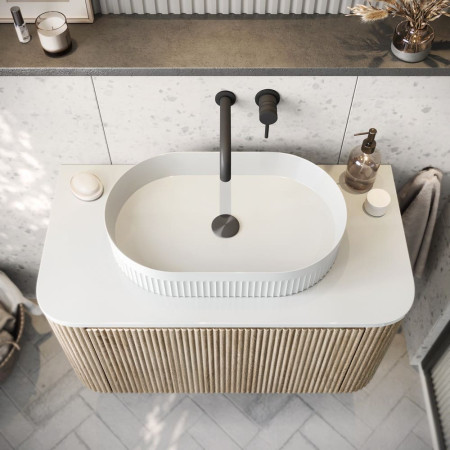 VESSEL007 Scudo Fluted 575mm Oval Countertop Basin Bathroom Setting