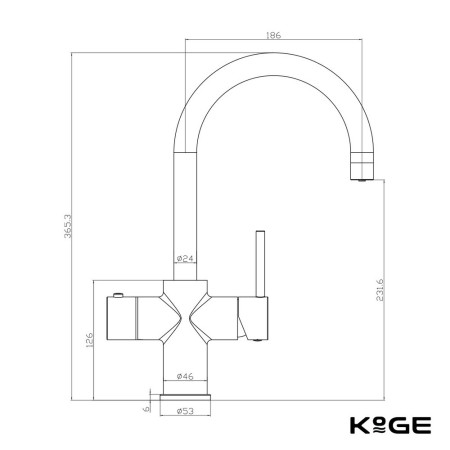 HOT002 Scudo KoGE 3 in 1 Swan Spout Boiling Water Tap Line Drawing