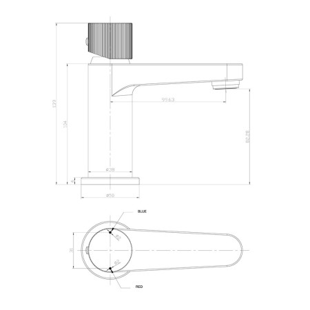 KO-001 Scudo Koko Black Mini Mono Basin Mixer Line Drawing