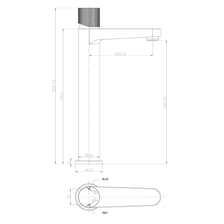 KO-003 Scudo Koko Black Tall Basin Mixer Line Drawing
