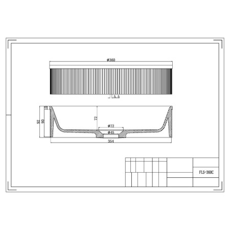 KOKO-BASIN-360-BLK Scudo Koko Matt Black Fluted Countertop Basin Line Drawing