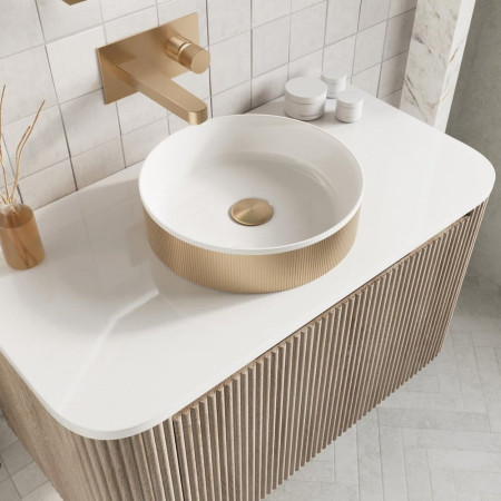KOKO-BASIN-360-BBRASS Scudo Koko Brushed Brass Fluted Countertop Basin Top View