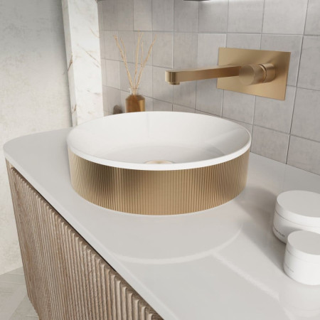 KOKO-BASIN-360-BBRASS Scudo Koko Brushed Brass Fluted Countertop Basin Side View