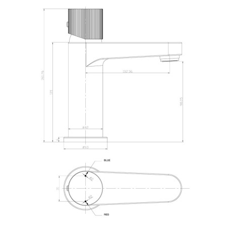 KO-012 Scudo Koko Brushed Brass Mono Basin Mixer Line Drawing