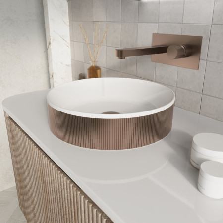 KOKO-BASIN-360-BRONZE Scudo Koko Brushed Bronze Fluted Countertop Basin Side View