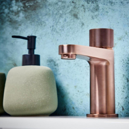 KO-031 Scudo Koko Brushed Bronze Mini Mono Basin Mixer Bathroom Setting