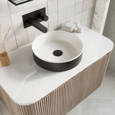 KOKO-BASIN-360-BLK Scudo Koko Matt Black Fluted Countertop Basin Top View